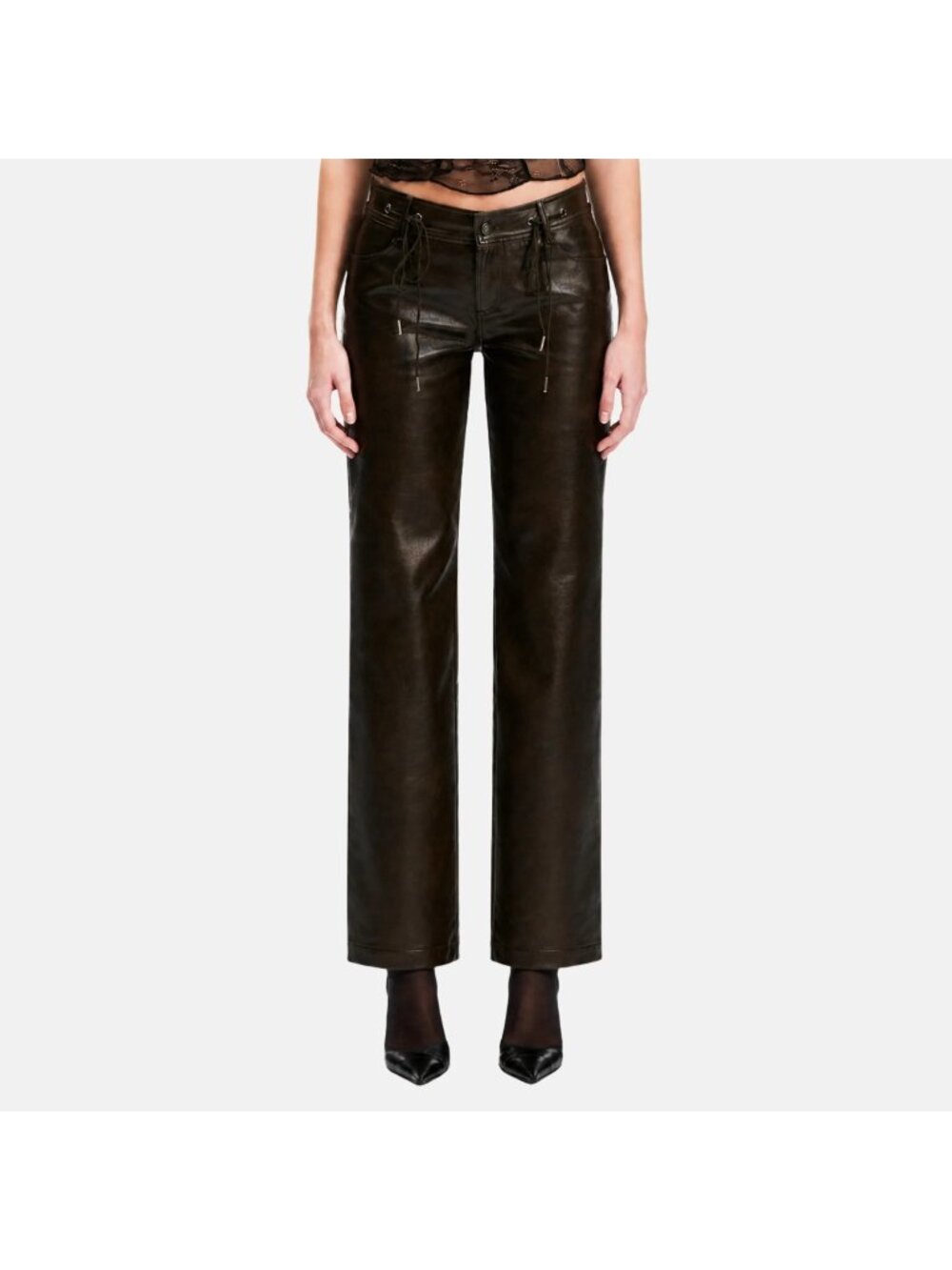 OW Collection Kaya Faux Leather Pants Brown Womens Size Small